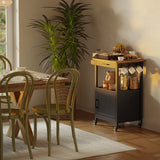 Noelse Rolling Kitchen Island with Storage and Rubber Wood Countertop, Microwaves Stand for Small Space, Black