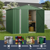 Asofer 8 x 6 ft. Outdoor Storage Shed with Lock, Galvanized Metal Tool Garden Shed Storage with Air Vent for Patio, Lawn