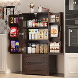 47" Kitchen Pantry Storage Cabinet with 2 Drawers, 8 Shelves and 2 Doors, Brown