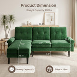 Lofka 80" Green Velvet Sectional Sofa with Chaise, 3 Seat L Shaped Couch, living room couch Deep Cushions and 7.8" Legs
