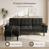 Lofka 80" L-Shaped Sectional Sofa with Chaise, 3-Seat Linen Upholstered Couch with 7.8" High Legs, Black Sofa