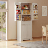 Noelse 64" Tall Kitchen Pantry Storage Cabinet with Doors and 10 Shelves, Noelse Wooden Food Storage Cabinet with Large Drawer for Dining Room and Craft Room, White