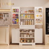 64" Tall Kitchen Pantry, Farmhouse Storage Cabinet, Organizer, Drawer and Adjustable Shelves for Kitchen, Dining Room, Bathroom - White