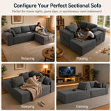 Lofka 105" Modular L-Shaped Couch for Living Room Right Facing Chaise Deep Seat Convertible Corduroy Sofa Boneless Sectional Couch Grey