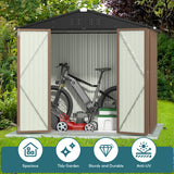 8' x 6' Metal Outdoor Storage Shed with Double Lockable Doors - Light Brown