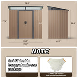 6x4 FT Metal Storage Shed- Brown