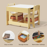 Noelse Kids Table and Chairs with Storage 3 in 1 Toddler Craft Table and Chair set Sensory Table for Toddlers Drawing Reading and Eating in Playroom Kids Room and Daycare, Natural