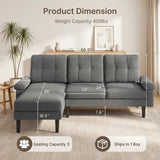 Lofka 80" Gray Linen Sectional Sofa with Left-Side Chaise, 3 Seat L-Shaped Couch, living room sofa with Deep Seats
