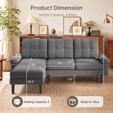 Lofka 80" Gray Linen Sectional Sofa with Left-Side Chaise, 3 Seat L-Shaped Couch, living room sofa with Deep Seats