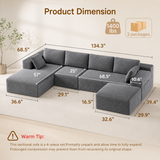 Lofka 134.3" Gray U-Shape Sectional Sofa 5 Seat Corduroy Modular Couch for Living Room