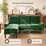 Lofka 80" Green Velvet Sectional Sofa with Chaise, 3 Seat L Shaped Couch, living room couch Deep Cushions and 7.8" Legs