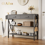 39" Console Table with 2 Drawers and 3 Tier Storage Shelves - Black