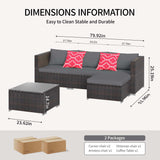 Noelse Patio Furniture Set, 5 Piece PE Rattan Outdoor Sectional Sofa Set with Coffee Table and Gray Cushions