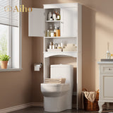 Over The Toilet Storage Cabinet with Adjustable Shelf and Double Doors - Brown