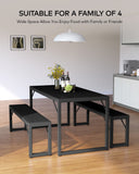 30.4" H Modern Dining Table Set for 4 with 2 Benches - Black