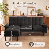 Lofka 80" L-Shaped Sectional Sofa with Chaise, 3-Seat Linen Upholstered Couch with 7.8" High Legs, Black Sofa