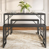 Asofer 45.5" Small Kitchen Table with 2 Bench, Dining Room Table Set, Coffee Table, Shoe Bench, Black