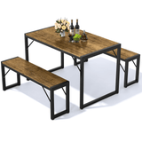 Dining Table Set for 4, Breakfast Nook Wooden Kitchen Table Set with Metal Frame for Home, Studio, Retro Brown