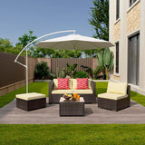 Patio Conversation Set 5-Piece Outdoor Patio Furniture Set with A Glass Table, PE Wicker Steel Frame Outdoor Sectional Sofa Set