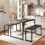 Asofer 45.5" Small Kitchen Table with 2 Bench, Dining Room Table Set, Coffee Table, Shoe Bench, Black