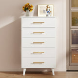 Dresser for Bedroom, Lofka 5 Drawers Dresser Gold Metal Handle, Wood Storage Cabinet for Living Room, White