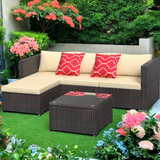 5-Piece All-Weather Patio Furniture Set with Coffee Table & Waterproof Cushions, Outdoor Sectional Couch, Beige