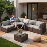 Lofka Patio Furniture Set on Sale with Coffee Table & Waterproof Cushions, 7-Piece All-Weather Outdoor Sectional Couch, Gray