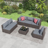 7-Piece All-Weather Patio Furniture Set with Coffee Table & Waterproof Cushions, Outdoor Sectional Couch, Gray