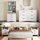 5-Piece Bedroom Furniture Sets, Asofer Queen Bed Frame Storage Headboard, Bookcase, 6-Drawer Cabinet and Nightstands