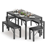 5-Piece Dining Table Set for 4-6 People, Industrial Dining Room Table Set with 2 Benches & 2 Stools, Dinner Table Set for Kitchen, Dining Room, Black