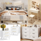 5 Pieces Bedroom Furniture Set, Includes Queen Bed Frame, Nightstands Set of 2, Double Wide 6-Drawer Dresser and Vanity Table Set - White