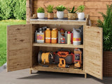 Asofer Fir Wood Outdoor Potting Bench with Galvanized Metal Tabletop, Removable Shelf & Magnetic Double Doors, Garden Storage Cabinet for Backyard, Patio, Lawn, Natural
