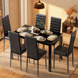 51" Kitchen Table Set for 6 People, 7-Piece Large Dining Table Set with 6 Chairs, Modern Dining Room Table, Black