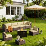 Lofka 8-Piece Patio Furniture Set with Fire Pit Table - All-Weather Conversation Set with Cushions and Glass Coffee Table | Seats 7 | Perfect for Garden, Lawn, or Balcony | Grey