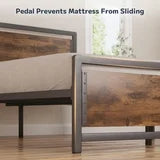 Asofer Full Metal Platform Bed Frame with Wooden Headboard, Large Underbed Storage, Brown