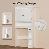 Noelse Over the Toilet Storage Cabinet, Over Toilet Bathroom Organizer with 2 Doors, Adjustable Shelves, Toilet Paper Holder, 2 Side Hooks, Space-Saver for Bathroom, Laundry, White