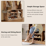 Noelse Entryway Hall Tree with Bench and Storage, 3 in 1 Hall Tree with Coat Rack and Shoe Storage, Adjustable Shoe Organizer, 2-Tier Storage Shelf for Hallway, Entryway, Rustic Brown