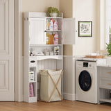 Over The Toilet Storage Cabinet，Asofer 71"H  Bathroom Organizer with Adjustable Shelves & Doors for Bathroom, Laundry, White