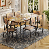 Noelse 63" Extendable Kitchen Table Set for 4-6 People, 7-Piece Large Dining Table Set With 6 Chairs, Mid-Century Modern Dining Room Table, Rustic Brown