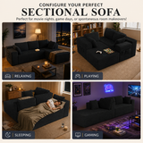 105" Lofka Modular Couch Sectional Corduroy Cloud Sofa Deep Seat L-Shaped Boneless Sectional Couch Black No Assembly