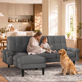 Lofka 80" Gray Linen Sectional Sofa with Left-Side Chaise, 3 Seat L-Shaped Couch, living room sofa with Deep Seats
