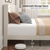 Full Bed Frame with 4 Storage Drawers and 2-Tier Headboard - Beige