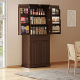 Noelse 64" Tall Kitchen Pantry Storage Cabinet with Doors and 10 Shelves, Noelse Wooden Food Storage Cabinet with Large Drawer for Dining Room and Craft Room, Dark Brown