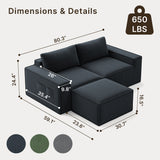 Lofka 80" Sectional Sofas Black,Corduroy l Shaped Couch for Living Room Cloud Sofas,No Assembly Required