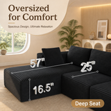 Lofka 134.3" U-Shaped Modular Sectional Sofa,Black Corduroy Oversized Cloud Couch, No Assembly