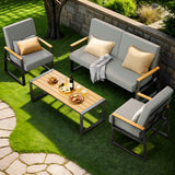 Asofer 4-PCS Patio Furniture Set, Outdoor Conversation Set for lawn, Yard, Poolside, Gray