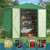 6' x 4' Metal Outdoor Storage Shed with Double Lockable Doors - Green