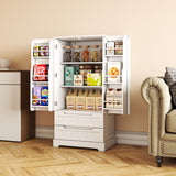 47" Kitchen Pantry Storage Cabinet with 2 Doors and 8 Shelves, Noelse Wooden Food Storage Cabinets with 2 Drawers for Dining Room and Craft Room