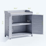 Outdoor Storage Cabinet & Potting Bench Table with Metal Top, Wooden Patio Furniture, Garden Workstation - Gray