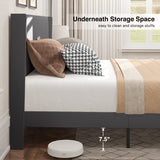 Full Bed Frame with 4 Storage Drawers and 2-Tier Headboard - Gray